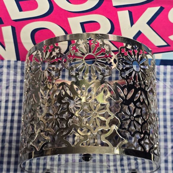 Slatkin & Co. BBW Silver Sunflower Flower Ornate Large 3 Wick Candle Holder - Picture 2 of 5